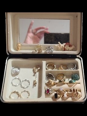 Vintage Avon Mixed Ring Assortment 1970s through 90s with vintage velvet box